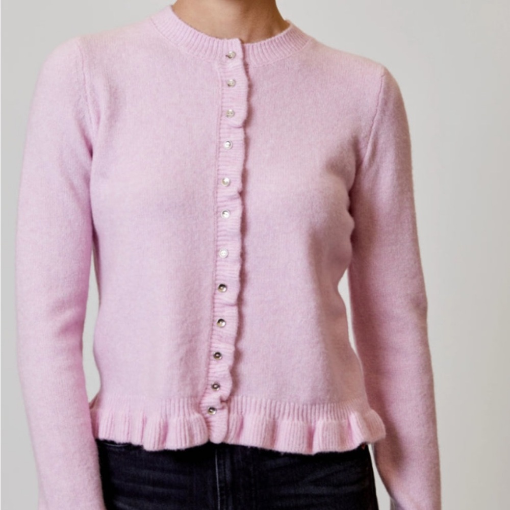 Design History Pink Ruffle Button Cardigan NWT
